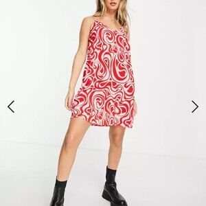 Monki Red and Pink Heart Swirl Slip Dress Size 4